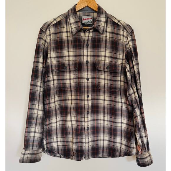 Gap Jeans San Francisco Mens Cotton Thick Flannel Plaid Gray Red Button Shirt M - Picture 2 of 7
